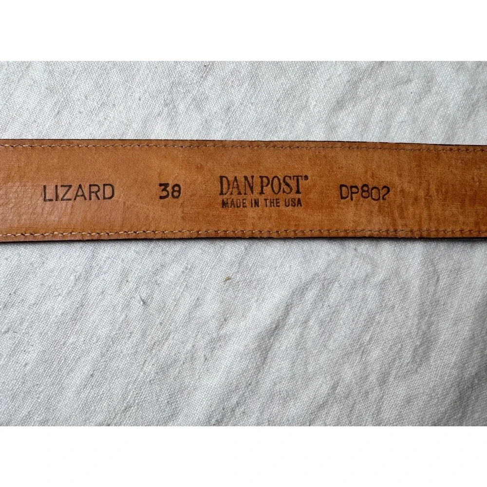 Dan Post Mens Lizard Skin Western Belt Cognac Brown Horseshoe Buckle Sz 38